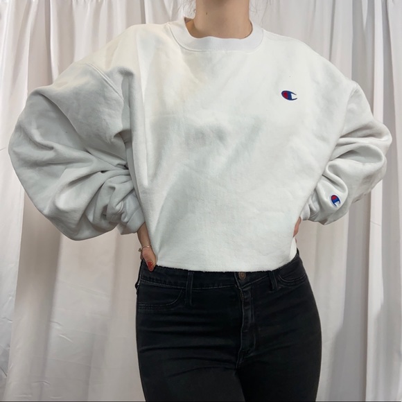 Champion Tops - Champion Cropped Sweatshirt White Size Extra Large XL